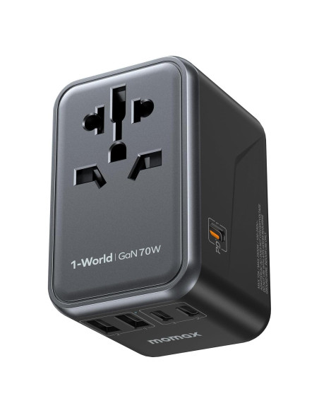 MOMAX Adaptador de Viaje Universal 70W 3 USB-C 2 USB-A