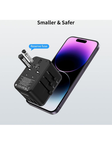 MOMAX Adaptador de Viaje Universal 70W 3 USB-C 2 USB-A