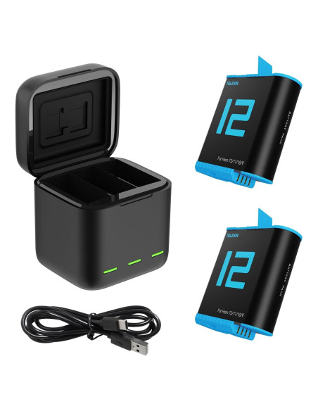 Cargador TELESIN para GoPro Hero 12 11 10 9 + 2 Baterías