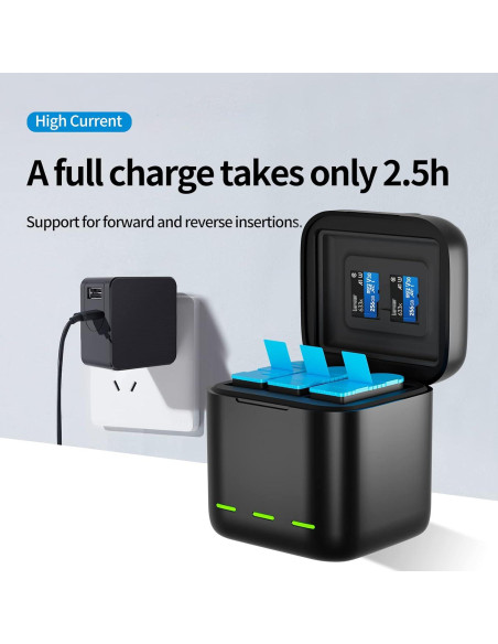 Cargador TELESIN para GoPro Hero 12 11 10 9 + 2 Baterías