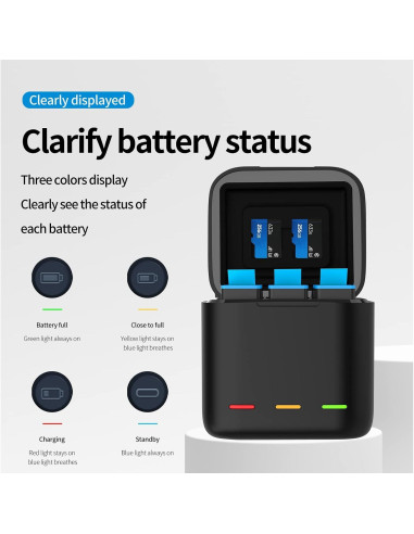 Cargador TELESIN para GoPro Hero 12 11 10 9 + 2 Baterías