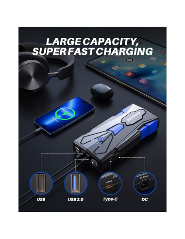 Arrancador de Batería AUTOONE JS02 6000A 12V USB LED