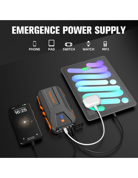 Arrancador de Batería ASPERX 3000A Portátil 12V con LED