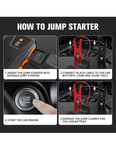 Arrancador de Batería ASPERX 3000A Portátil 12V con LED