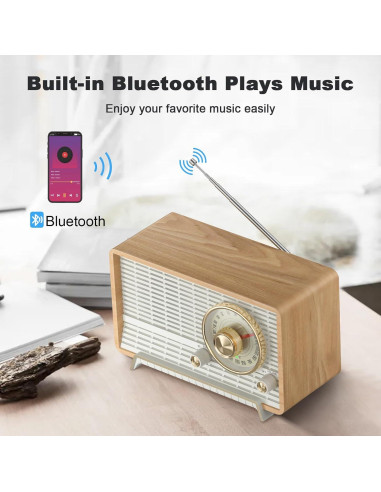 Radio Retro YOWGULF de Madera Bluetooth AM/FM 23.66cm