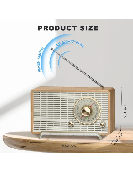 Radio Retro YOWGULF de Madera Bluetooth AM/FM 23.66cm