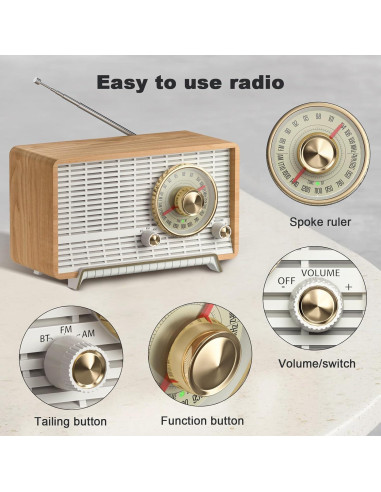 Radio Retro YOWGULF de Madera Bluetooth AM/FM 23.66cm
