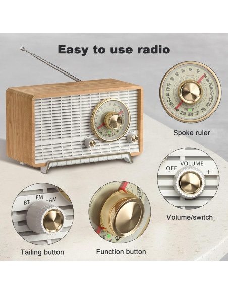 Radio Retro YOWGULF de Madera Bluetooth AM/FM 23.66cm