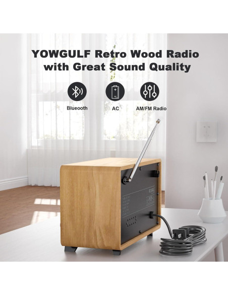 Radio Retro YOWGULF de Madera Bluetooth AM/FM 23.66cm