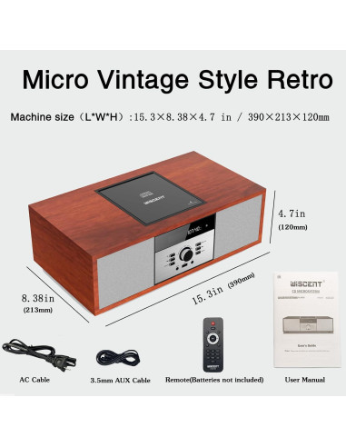 Sistema Estéreo Bluetooth WISCENT WTB-797 CD 30W Marrón