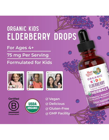 Gotas Líquidas de Saúco MaryRuth 29.57ml - Suplemento Infantil