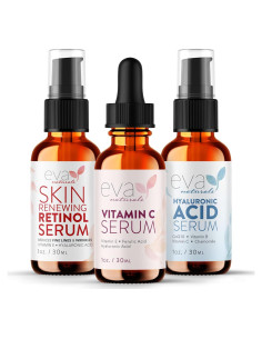Paquete de Sueros Anti-Envejecimiento Eva Naturals - Vitamina C, Retinol y Ácido Hialurónico