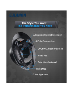 Casco de Seguridad LANON Negro HDPE Ajustable 4 Puntos 2