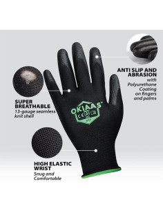Guantes de Trabajo OKIAAS Ultra Delgados 12 Pares Negro XL 2