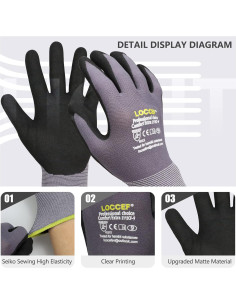 Guantes de Trabajo LOCCEF Nitrilo MicroFoam 6 Pares Grises 2
