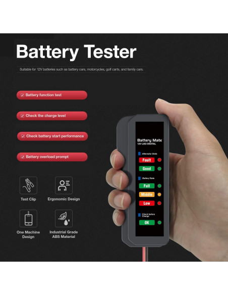 Probador de Batería KINGBOLEN 12V con LED y Protección