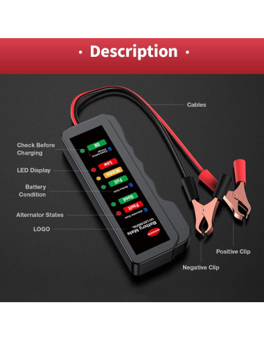 Probador de Batería KINGBOLEN 12V con LED y Protección