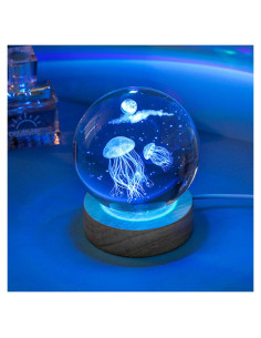 Luz Nocturna 3D Medusa WQVSHRO con Base de Madera 8 cm