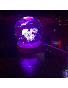 Luz Nocturna 3D Medusa WQVSHRO con Base de Madera 8 cm 2