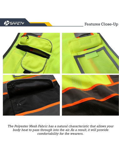Chaleco de Seguridad JKSafety XL Alta Visibilidad 9 Bolsillos
