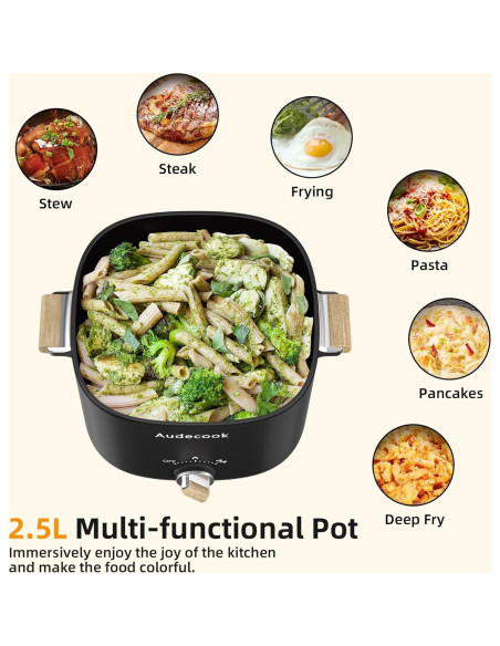 Olla Eléctrica Audecook 2.5L Portátil Antiadherente