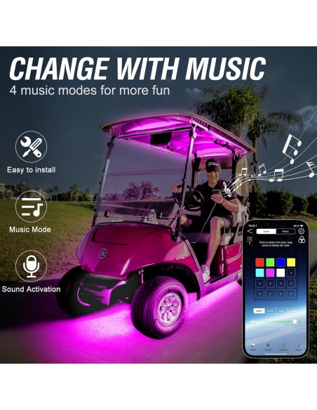 Kit de Tiras LED RGB 4PCS para Carros de Golf HVAC