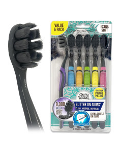 Cepillo de dientes GuruNanda Carbón 8000 cerdas suaves 6 unidades