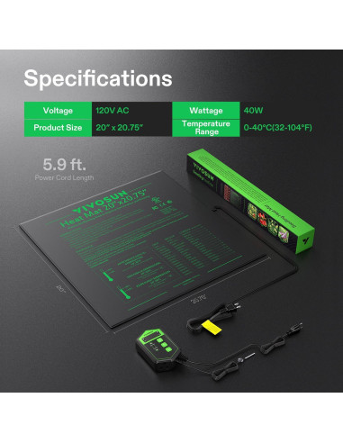 Alfombrilla Térmica VIVOSUN 51x53 cm para Germinación