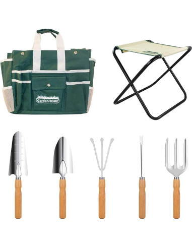 Juego de Jardinería 7 Piezas Handletech con Taburete Plegable