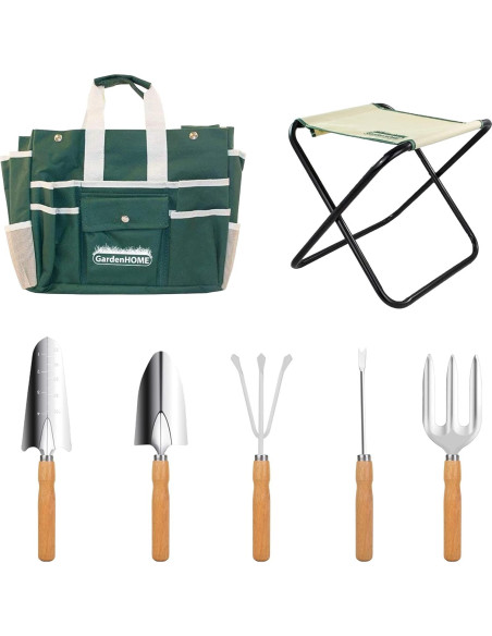 Juego de Jardinería 7 Piezas Handletech con Taburete Plegable