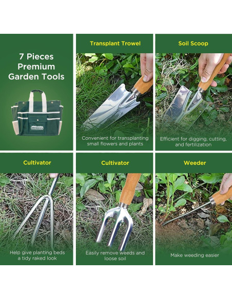 Juego de Jardinería 7 Piezas Handletech con Taburete Plegable