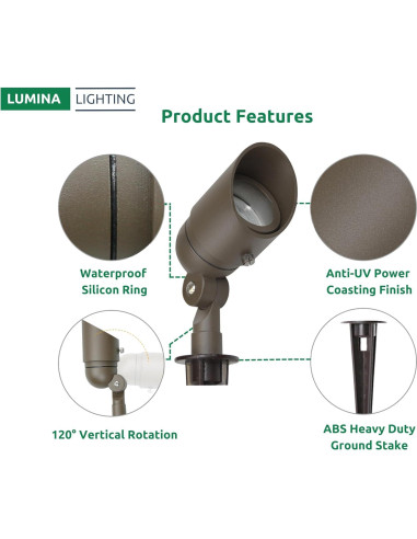 Focos LED Lumina 4W Bronce 12V a Prueba de Agua Paquete 6