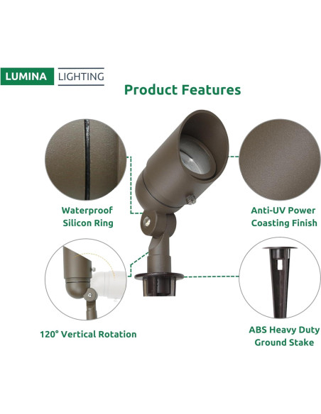Focos LED Lumina 4W Bronce 12V a Prueba de Agua Paquete 6