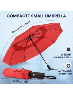 ZOMAKE Paraguas Compacto Automático 30 cm Rojo Resistente 2