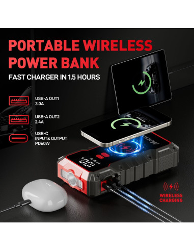 Arrancador de batería Macson M161A-016 3000A 12V 16000mAh