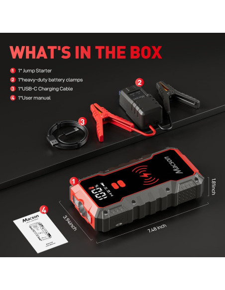 Arrancador de batería Macson M161A-016 3000A 12V 16000mAh