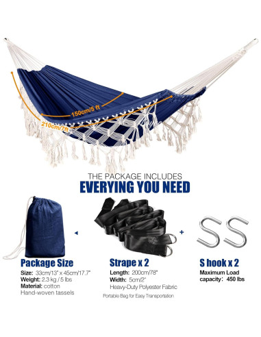 Hamaca Anyoo Deluxe Algodón 2,13x1,52m Soporta 204kg