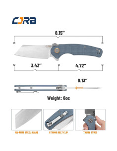 Cuchillo Táctico CJRB Crag Plegable 20.7cm Azul EDC 2