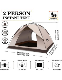 Carpa de Camping Happy Travel Pop Up 2 Personas Impermeable 2