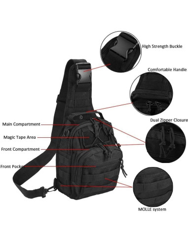 Mochila Táctica BOMTURN Sling 9L Impermeable Negra