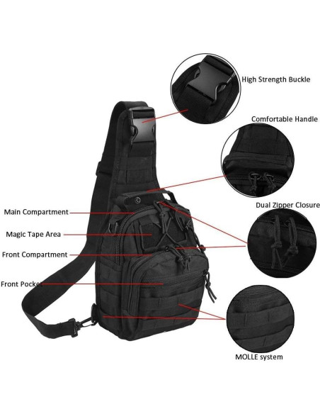 Mochila Táctica BOMTURN Sling 9L Impermeable Negra