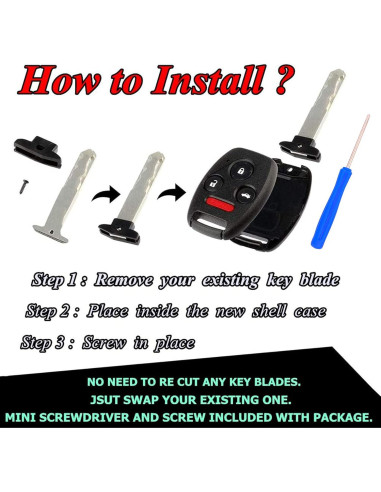 Carcasa de Llave Reemplazo Honda Civic CR-V Fit Negro