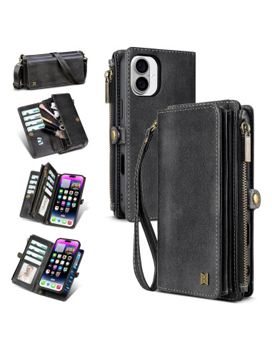 Funda 2 en 1 para iPhone 16 QIXIU con bloqueo RFID negro