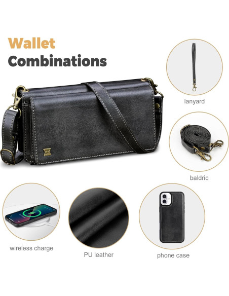 Funda 2 en 1 para iPhone 16 QIXIU con bloqueo RFID negro