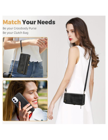 Funda 2 en 1 para iPhone 16 QIXIU con bloqueo RFID negro