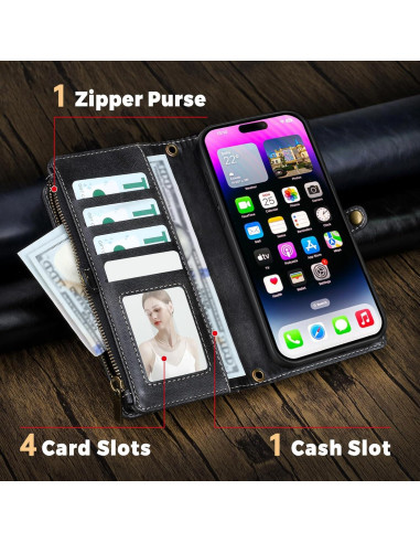 Funda 2 en 1 para iPhone 16 QIXIU con bloqueo RFID negro