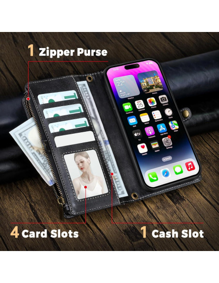 Funda 2 en 1 para iPhone 16 QIXIU con bloqueo RFID negro