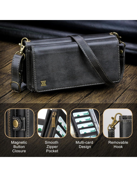 Funda 2 en 1 para iPhone 16 QIXIU con bloqueo RFID negro