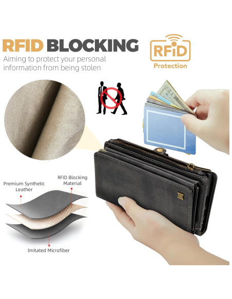 Funda 2 en 1 para iPhone 16 QIXIU con bloqueo RFID negro