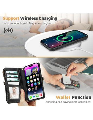 Funda 2 en 1 para iPhone 16 QIXIU con bloqueo RFID negro